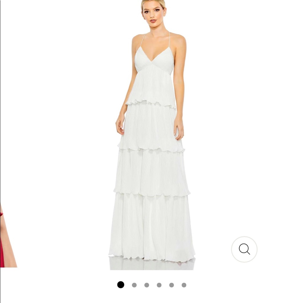 Mac Duggal White Tiered Maxi Dress